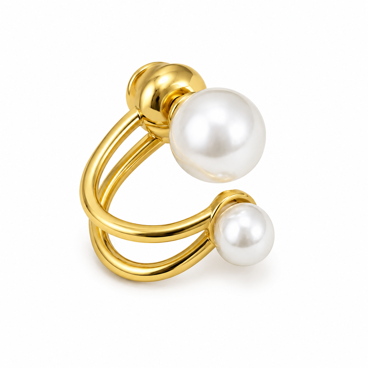 Elegant Double Pearl Gold Stud Earrings