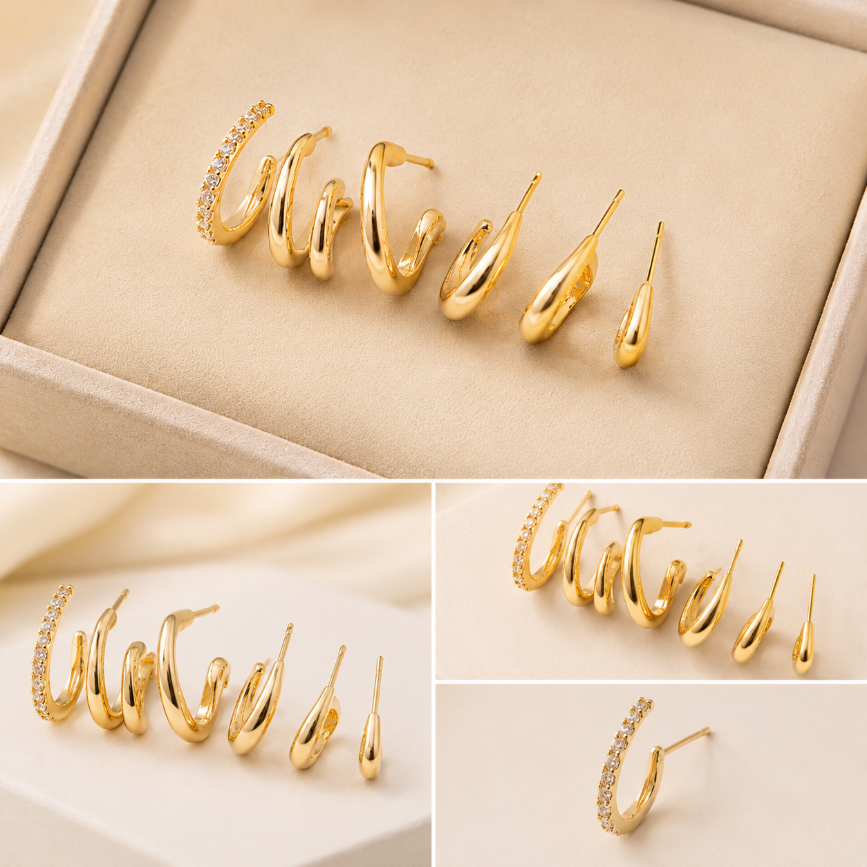 Elegant Multi Hoop Gold-Plated Cuff Stud Earrings for Women