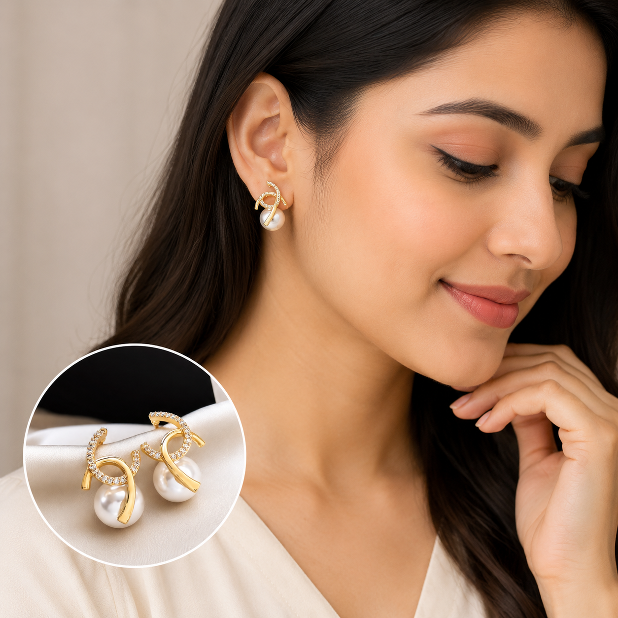 Luxury Pearl & Crystal Gold-Plated Stud Earrings for Women