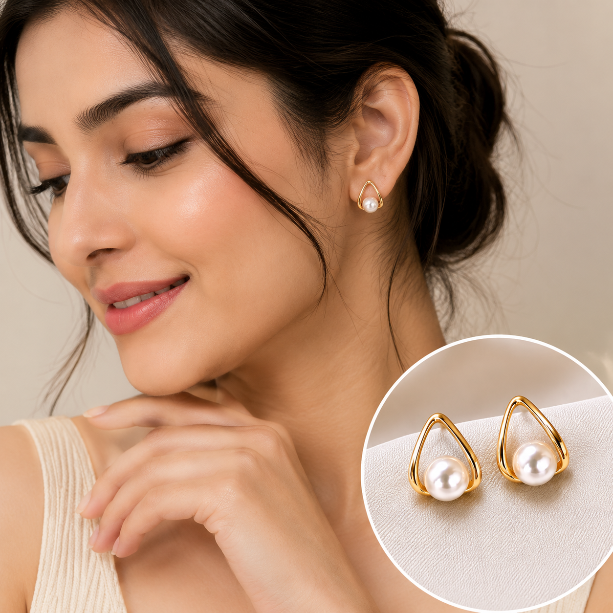 Elegant Blossom Stone Gold-Plated Hoop Drop Earrings for Women