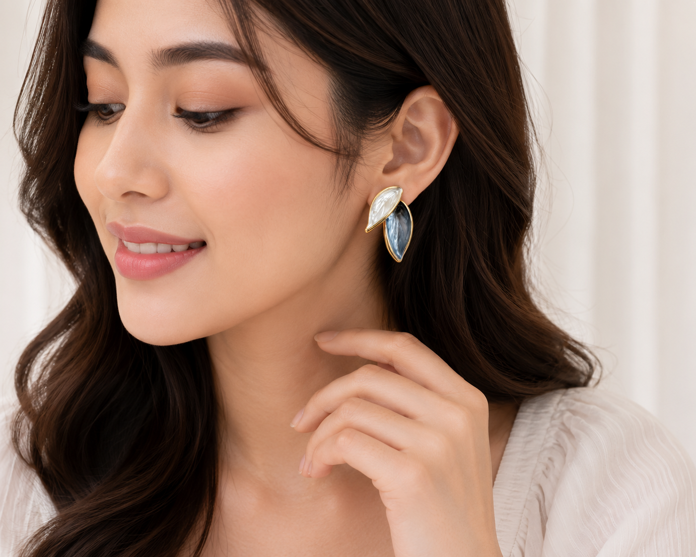 Elegant Silver Leaf Pearl Stud Earrings for Women