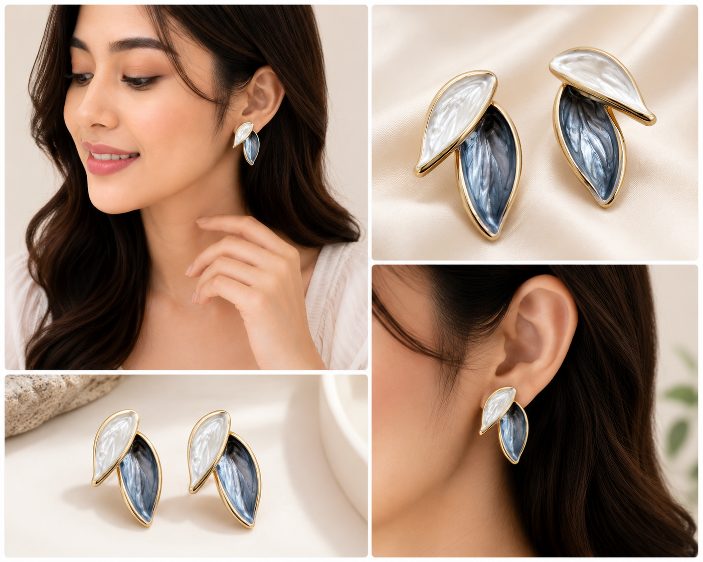 Elegant Silver Leaf Pearl Stud Earrings for Women