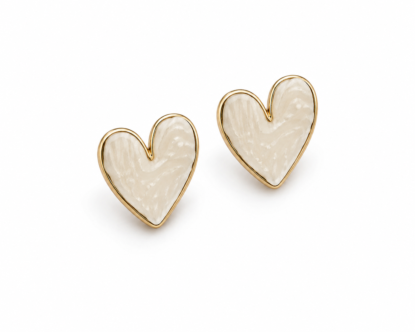 Elegant Double Heart Mother-of-Pearl Gold-Plated Stud Earrings for Women