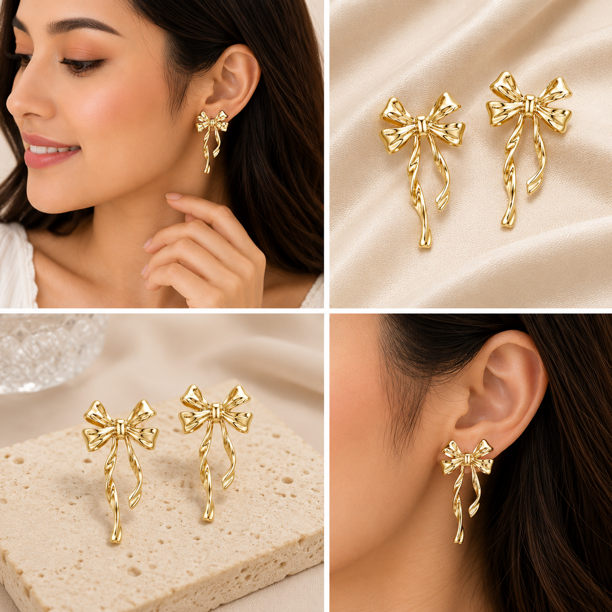 Elegant Twisted Bow Gold-Plated Drop Earrings for Women