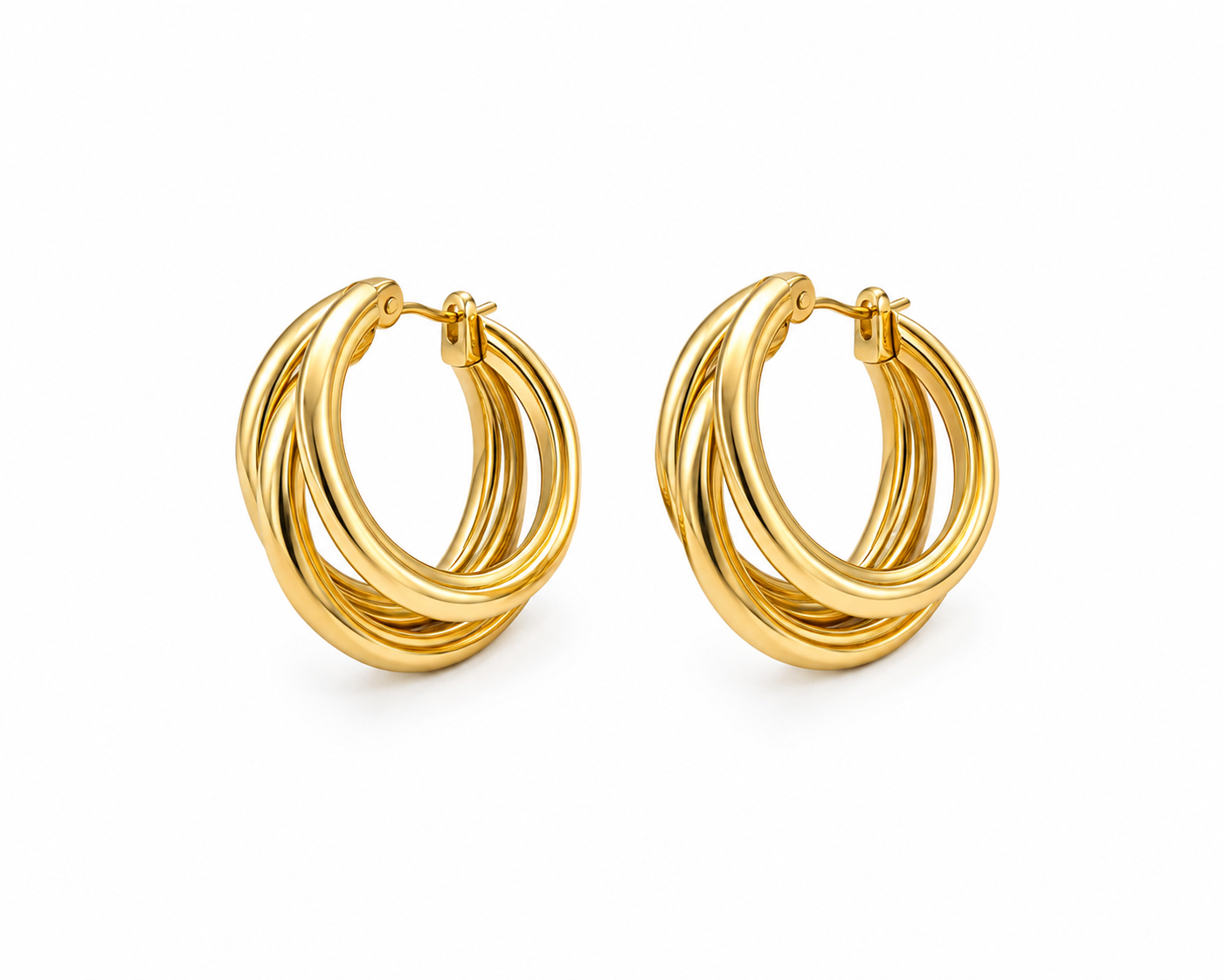 Modern Triple Hoop Gold-Plated Statement Earrings for Women