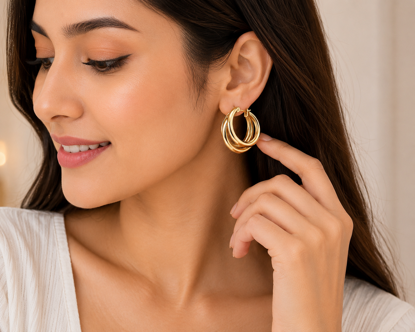 Modern Triple Hoop Gold-Plated Statement Earrings for Women