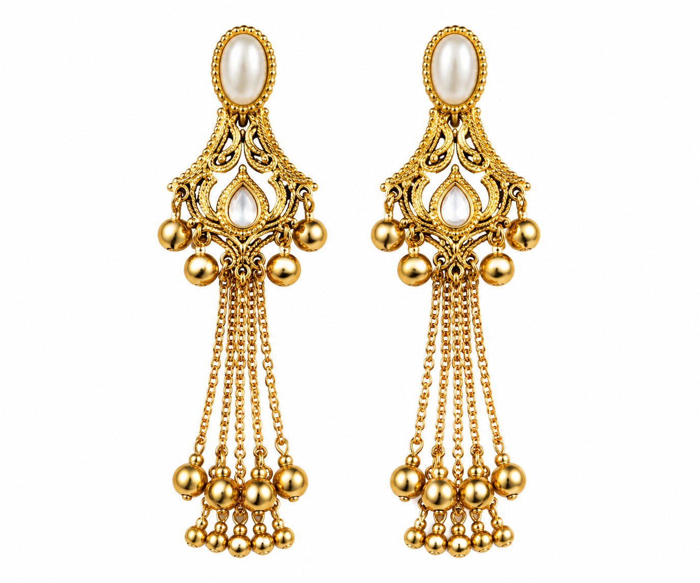 Women's Traditional Gold Plated Pearl Long Dangle Earrings | Ethnic Jhumka Style Earrings for Festive & Party Wear